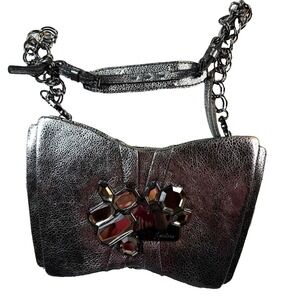 Marciano GUESS Y2K Clutch Bag Metallic Evening Gunmetal Chain Strap Jeweled